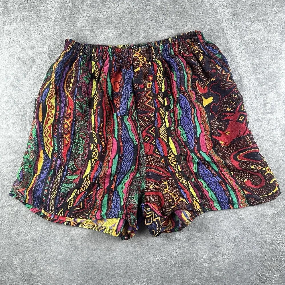 Rare Authentic Coogi Australia 100% Silk Shorts L Multicolor Abstract 90s Hiphop - Picture 1 of 9